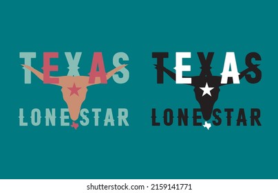 Texas Lone star with longhorn in pink and black on blue background can be use for advertisement banner website template souvernier printing coffee mug cap T-shirt printing
