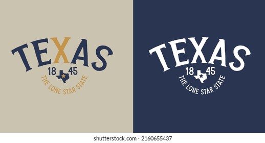 texas The lone star state with establishment year 1845 and state mapon grey and blue background can be use for sourvenir T-shirt printing product label food and beverage vector eps.