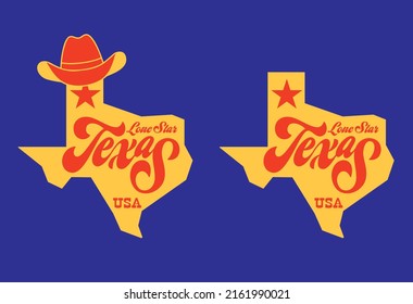 Texas lonestar usa with state map cowboy hat star on blue background can be use for advertisement banner poster souvernier package design coffee mug cap t-shirt printing vector eps.