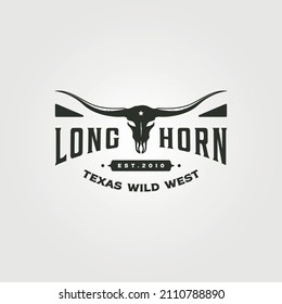 texas alargado logotipo de granja de cuernos vintage diseño de símbolo vectorial, logotipo de búfalo de longhorn