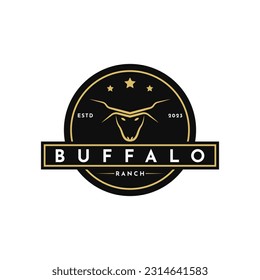 Texas Longhorn Buffalo Bull Cattle Farm, Vintage Label Logo Design