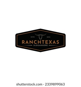 Texas Longhorn Buffalo Bull Cattle Farm Ranch countryside Country Western Vintage Retro Logo Design