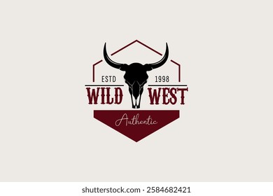 Texas Longhorn Buffalo Bull Cattle Livestock Farm Ranch countryside Country Western Vintage Label Logo Design