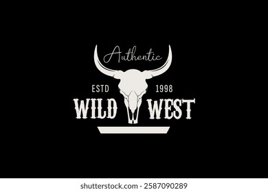 Texas Longhorn Buffalo Bull Cattle Livestock Farm Ranch countryside Country Western Vintage Label Logo Design