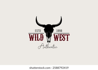 Texas Longhorn Buffalo Bull Cattle Livestock Farm Ranch countryside Country Western Vintage Label Logo Design