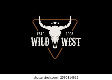 Texas Longhorn Buffalo Bull Cattle Livestock Farm Ranch countryside Country Western Vintage Label Logo Design