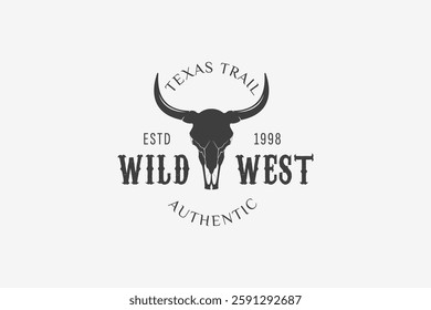 Texas Longhorn Buffalo Bull Cattle Livestock Farm Ranch countryside Country Western Vintage Label Logo Design