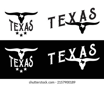 Texas with longhorn bull and state map on black and white background can be use for website template advertisement attachment poster bannersouvernir printing coffee mug cap vector eps.