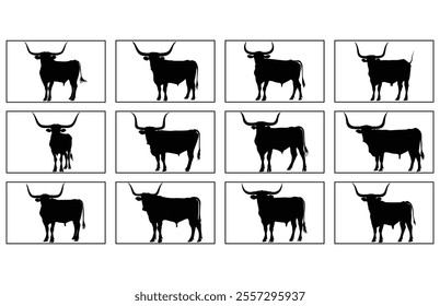 Texas Longhorn cattle icon, silhouette of a longhorn cattle
