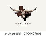 Texas longhorn color illustration with map