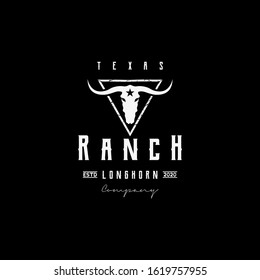 Texas Longhorn, Country Western Bull Cattle Vintage Retro Logo Design.