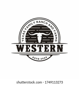 Texas Longhorn, Country Western Bull Cattle Vintage Label Logo Design
