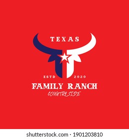 Texas Longhorn, Country Western Bull Cattle Colorful Label Logo Design