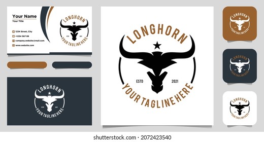 Texas Longhorn, Country Western Bull Cattle Vintage Label Design. Diseño de logotipos y tarjeta de visita