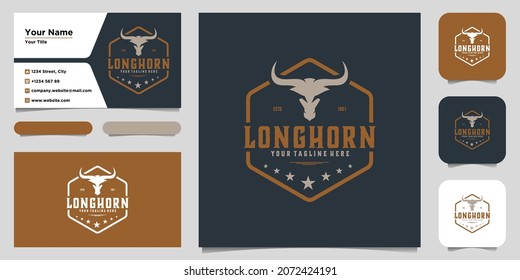 Texas Longhorn, Country Western Bull Cattle Vintage Label Logo Design. Logo design and business card