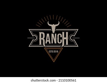 Texas Longhorn, Country Western Bull Cattle Vintage Label Logo Design