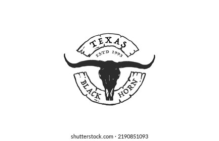 Texas Longhorn, Country Western Bull Cattle Vintage Label Logo Design