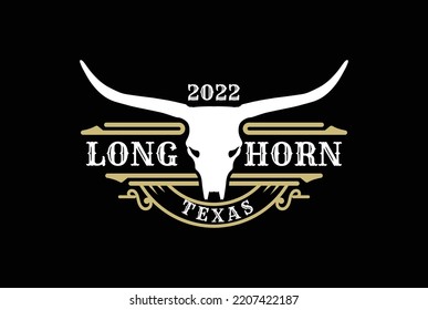 Diseño del logotipo de la etiqueta de cosecha de vacas de vacuno de Texas Longhorn Country Western Bull