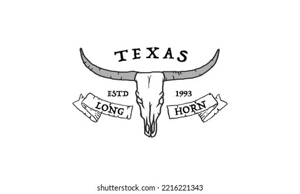 Texas Longhorn, Country Western Bull Cattle Vintage Label Logo Design
