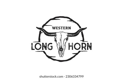 Texas Longhorn, Country Western Bull Cattle Vintage Label Logo Design