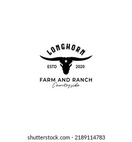Texas Longhorn Cow, Country Western Bull Cattle Vintage Label Logo Design for Family Countryside Farm