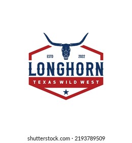 Texas Longhorn Cow, Country Western Bull Cattle Vintage Label Logo Design for Family Countryside Farm