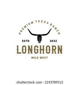 Texas Longhorn Cow, Country Western Bull Cattle Vintage Label Logo Design for Family Countryside Farm