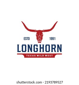 Texas Longhorn Cow, Country Western Bull Cattle Vintage Label Logo Design for Family Countryside Farm