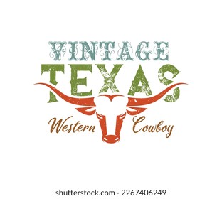 Texas Longhorn Cow, Country Western Bull Vintage Label Design for Family Country Country Farm