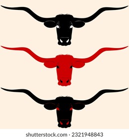 Texas longhorn Texas cow head vector isolated transparent without background in three versions ready for print or for tattoo black and white