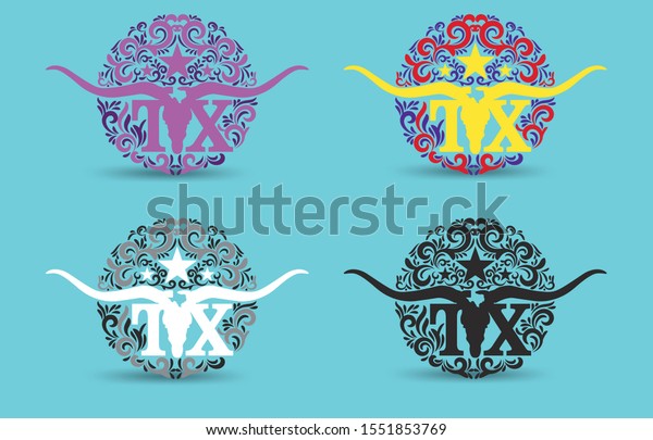 Texas Longhorn Floral Swirl Logo Design Stock Vector Royalty Free 1551853769