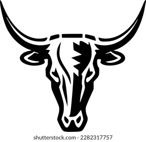 Texas Longhorn Head    Black   White Isolated Icon    Vector illustration
