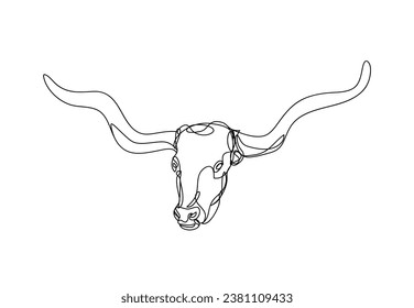 Texas Longhorn line drawing, Western Bull Cattle, Continuous line art, vector illustration