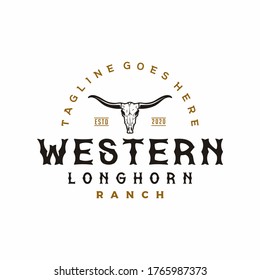 Texas Longhorn logo, Country Western Bull Cattle Vintage Retro Logo Design