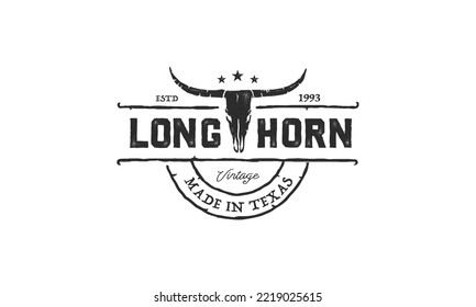 Texas Longhorn logo, Country Western Bull Cattle Vintage Retro Logo Design