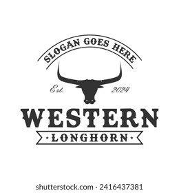 Texas Longhorn logo, Country Western Bull Cattle Vintage Retro Logo Design