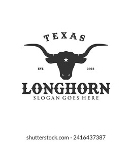 Texas Longhorn logo, Country Western Bull Cattle Vintage Retro Logo Design