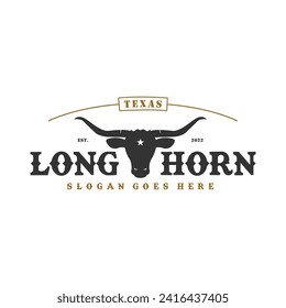 Texas Longhorn logo, Country Western Bull Cattle Vintage Retro Logo Design