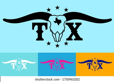 Texas Longhorn Logo Design Concept, With Small Map Vector Esp