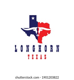 Texas Longhorn with Map, Country Western Bull Cattle Vintage Label Logo Design