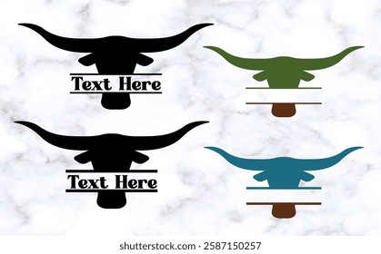 Texas Longhorn monogram vector icon design, Black and white stock illustration 
#A4
