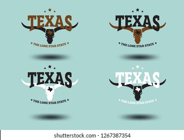 Texas with longhorn and nickname state - The Lone Star State. Vector EPS 10.