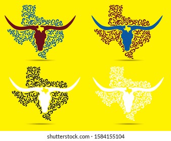 Texas longhorn on map swirl logo design concept, vector eps 10