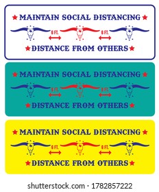 Texas longhorn, Please practice social distancing, Thank You Sticker, This wall sign helps promote social distancing in public during the COVID-19 outbreak. Vector EPS