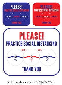 Texas longhorn, Please practice social distancing, Thank You Sticker, This wall sign helps promote social distancing in public during the COVID-19 outbreak. Vector EPS