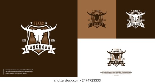 texas longhorn with retro style, bull head, logo design illustration.