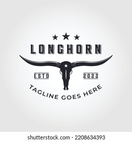 Texas Longhorn skull, Country Western Bull Cattle Vintage Label Logo Design for Family Countryside Farm