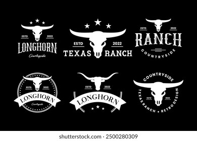 Colección de diseño de logotipo de cráneo longhorn de Texas