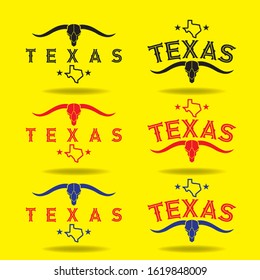 Texas with longhorn and small map, logo design concept, vector eps