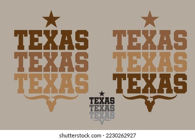 Texas, with Longhorn and small map, Logo Design Concept, can be use on t-shirt printing souvenir, food product label , website template, advertisement vector eps.